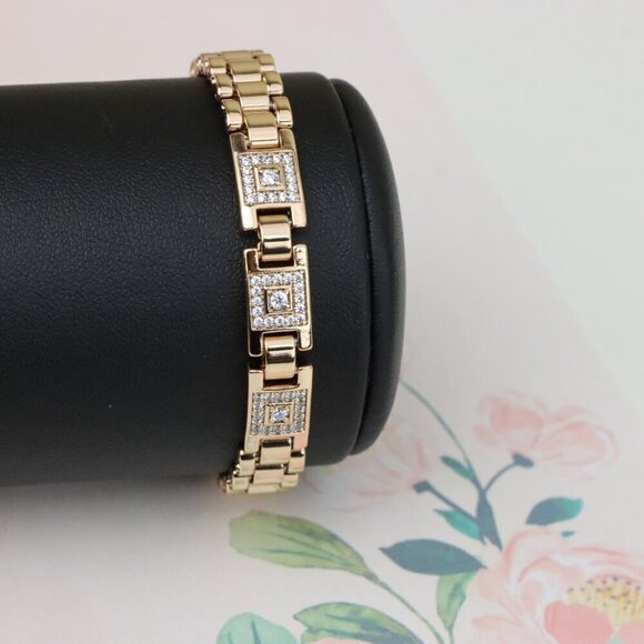 "Elegant Square Motif Rose Gold Bracelet with CZ Accents, XPBL0920 - Picture 8 of 12
